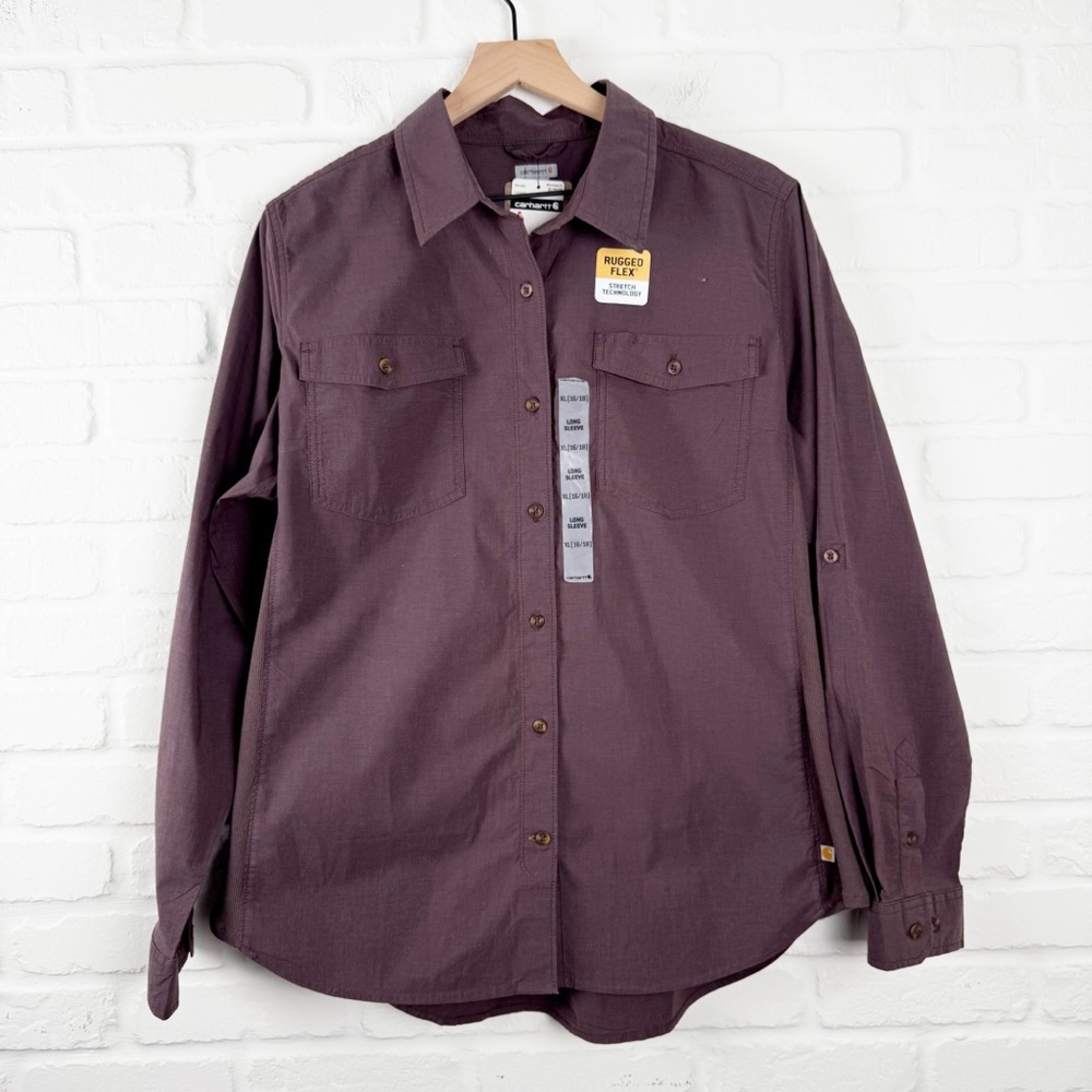Carhartt Women's Brown Long Sleeve Bozeman Button Down Rugged Flex XL 16-18